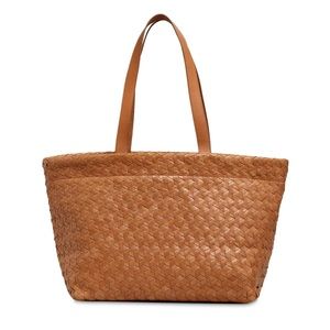 Madewell Desert Camel Tan Large Woven Leather Shoulder Strap Tote Bag